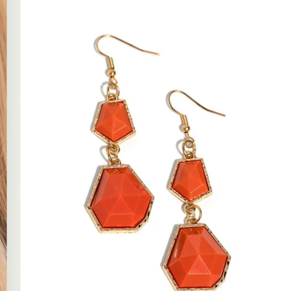 Geometric Orange and Gold Dangle Earrings